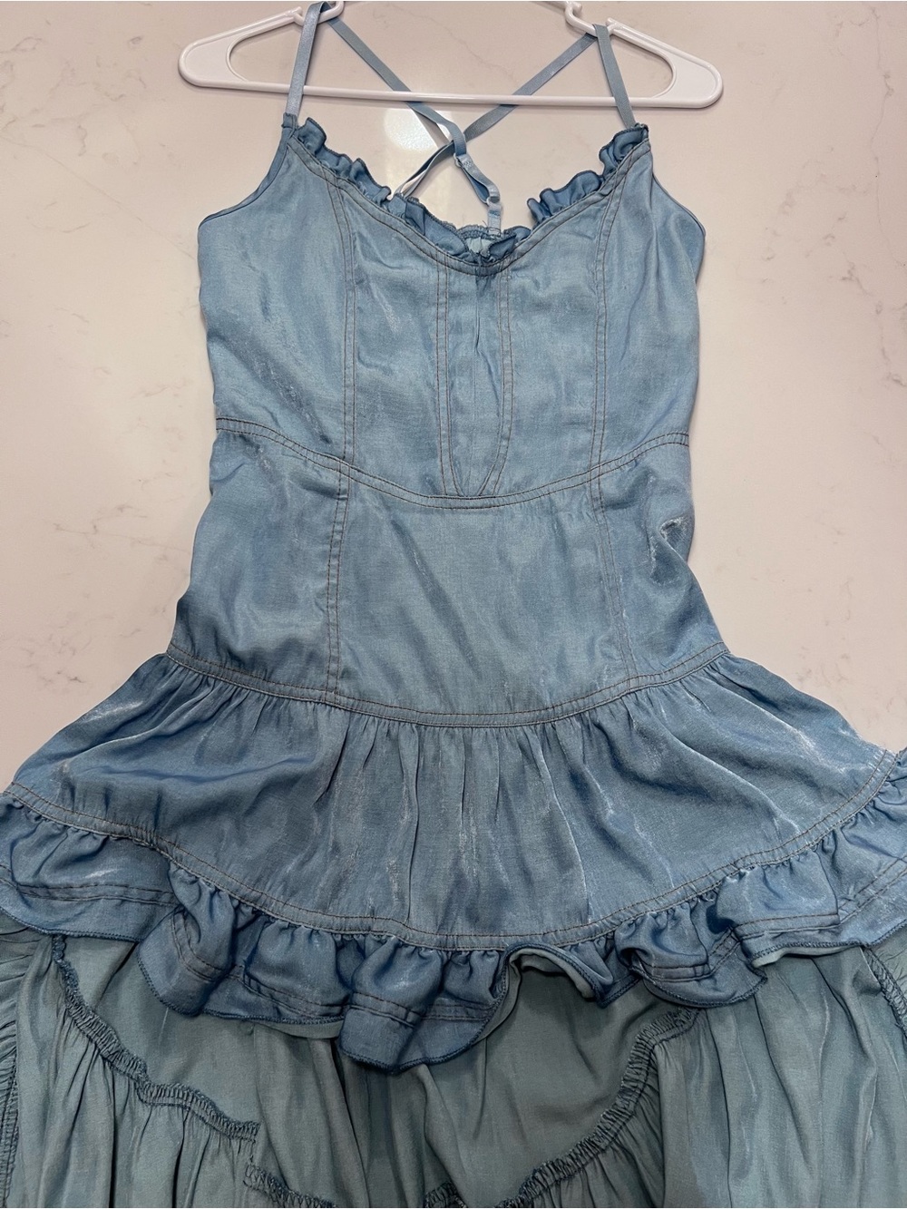 Light Blue Ruffle High-Low Dress - Picture 8 of 15